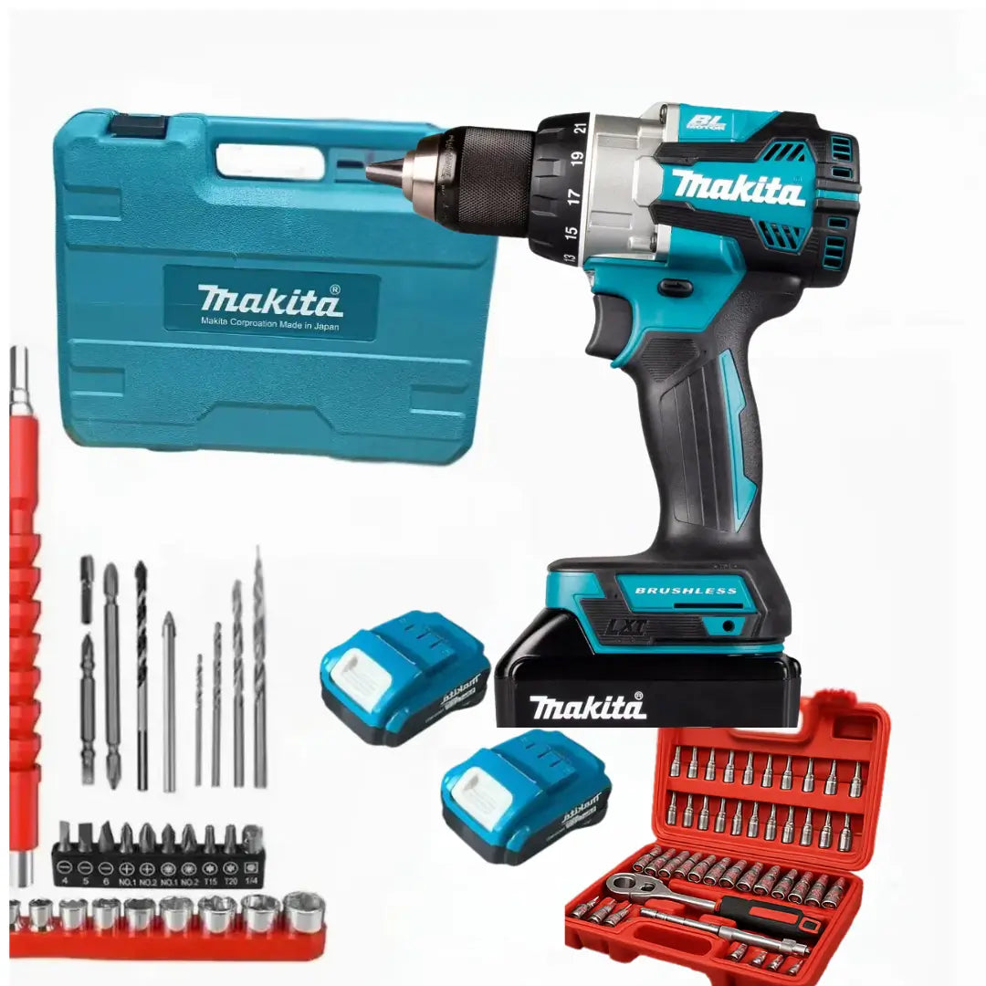 COMBO TALADRO INALAMBRICO 36V MAKITA EN CAJA AZUL , CAJA DE HERRAMIENTAS Y OBSEQUIO JUEGO DE RACHES ✅