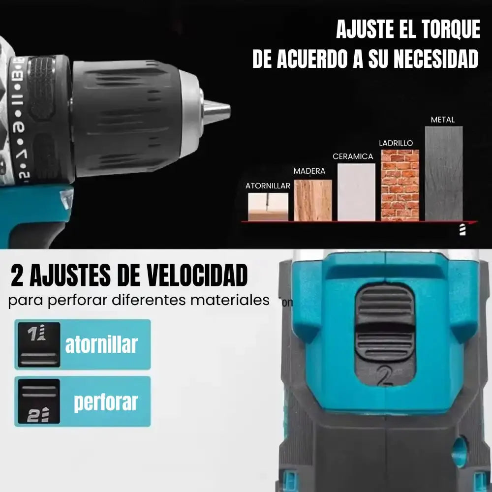 Domina cualquier espacio con el Taladro Inalambrico de 36Voltios percutor