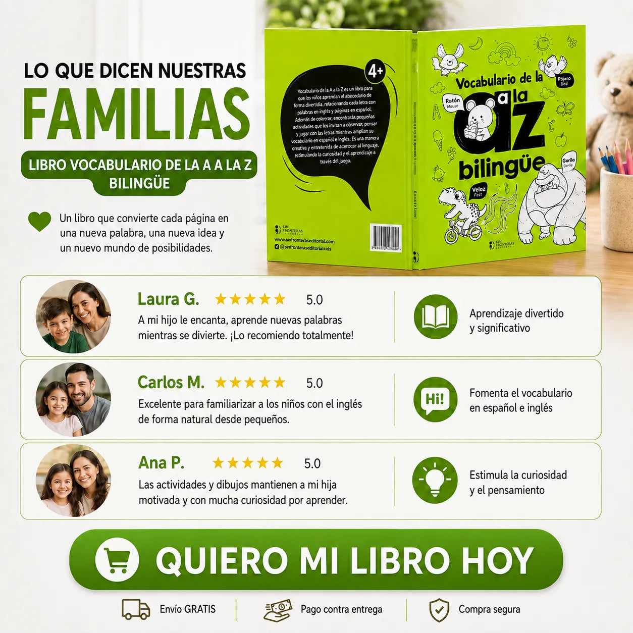 🎁 Vocabulario A-Z Bilingüe + Caja de Colores, 2 Separadores, Stickers, Resaltador y Libro para Colorear 📚✨