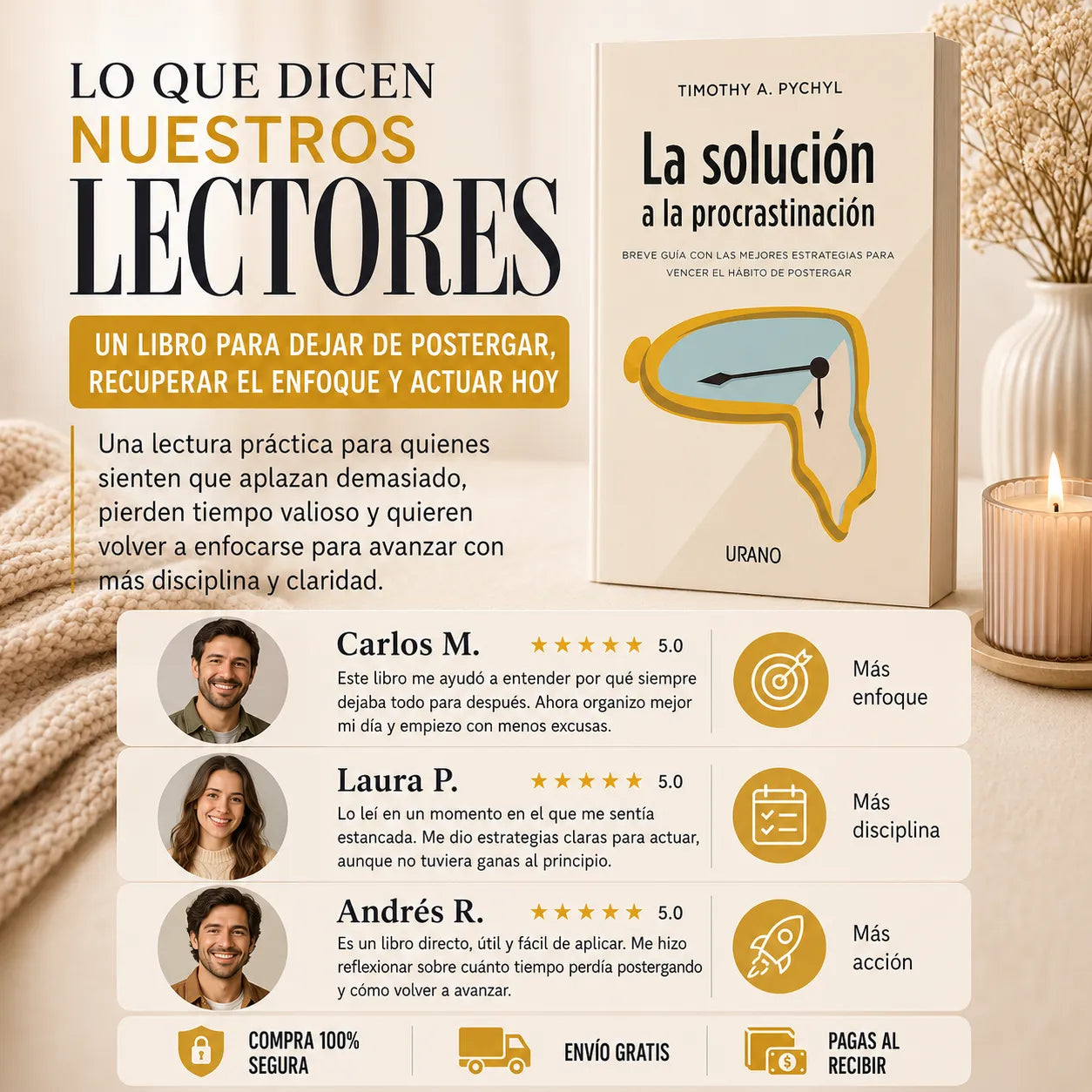 La Solución a la Procrastinación 📘⏰ + E-book GRATIS + 2 Separadores + 1 Resaltador ✨