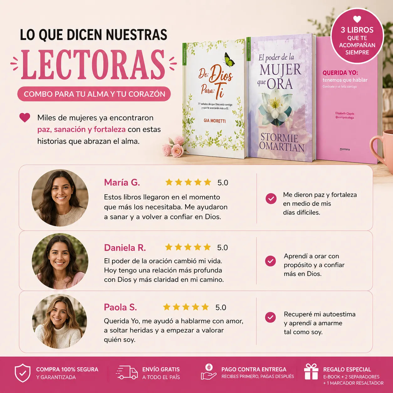 💖 3 Libros Que Abrazan Tu Alma — De Dios Para Ti + El Poder de la Mujer que Ora + Querida Yo