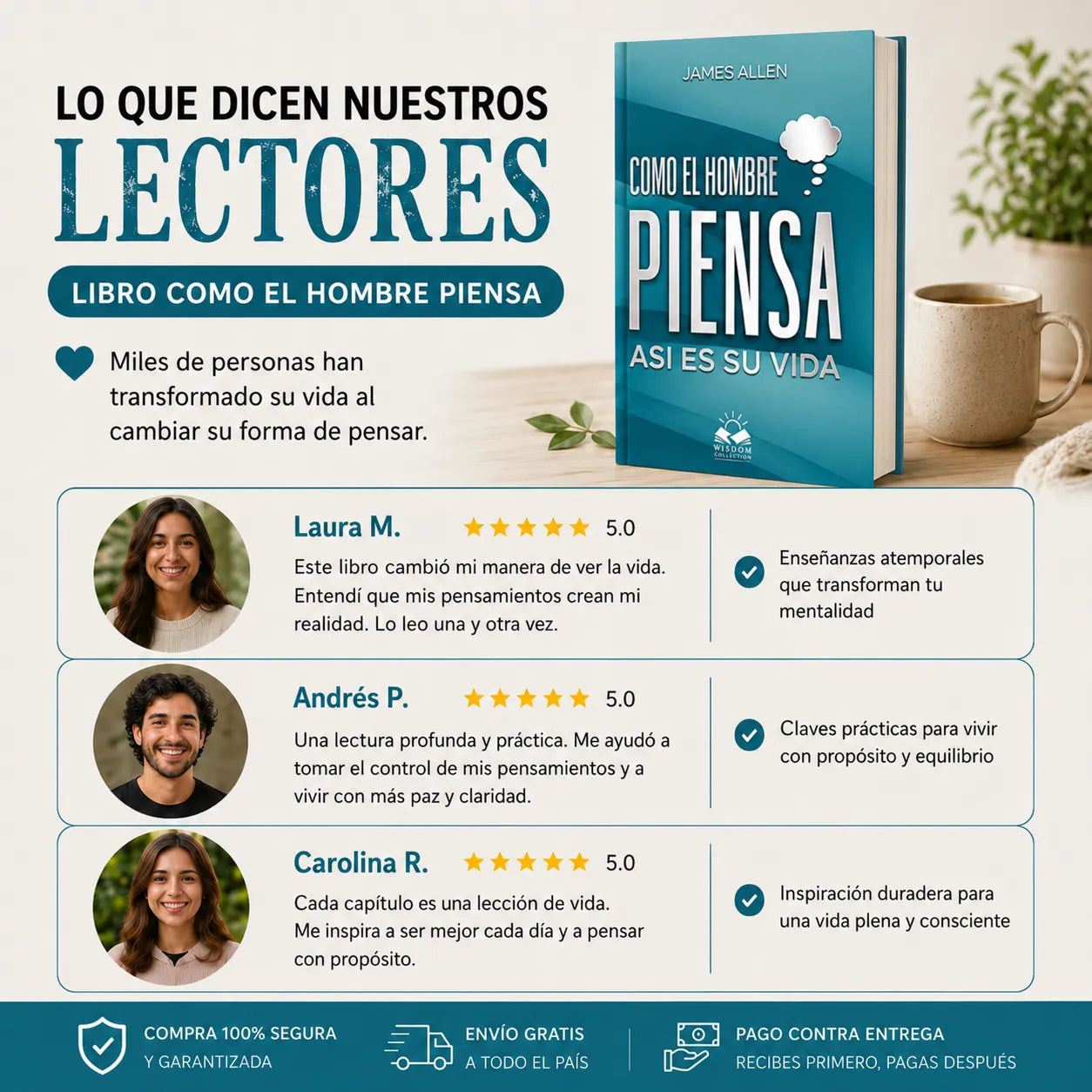 Compra “Como el Hombre Piensa, Así es su Vida” y recibe un e-book GRATIS 📱 + 2 separadores de libros 📚 + 1 marcador resaltador ✍️