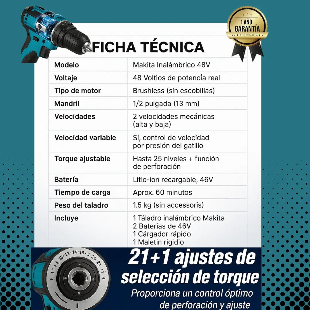 Kit Profesional: Taladro 48V + 46 Copas como regalo 🎁