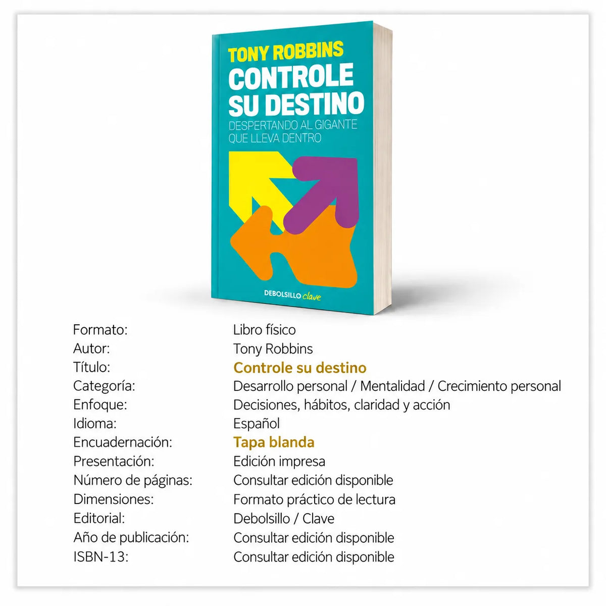 📘 Controle su Destino – Tony Robbins + 🎁 E-book + 🔖 2 Separadores + 🖍️ 1 Resaltador