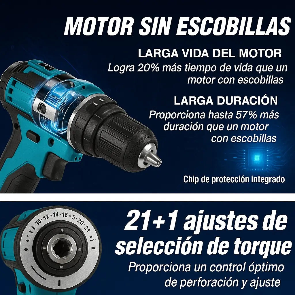 Taladro Makita 36V : CAJA NEGRA Percutor, Atornillador, Reversible, Precisión y Resultados Profesionales al Instante.