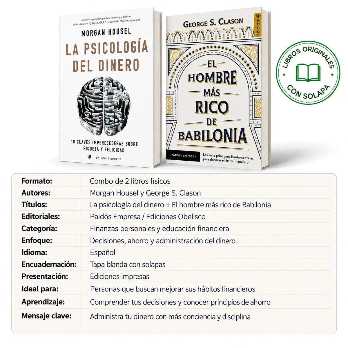 📚 COMBO 2×1 ORIGINAL: La psicología del dinero + El hombre más rico de Babilonia 🎁 E-book “Controle su destino REGALOS GRATIS