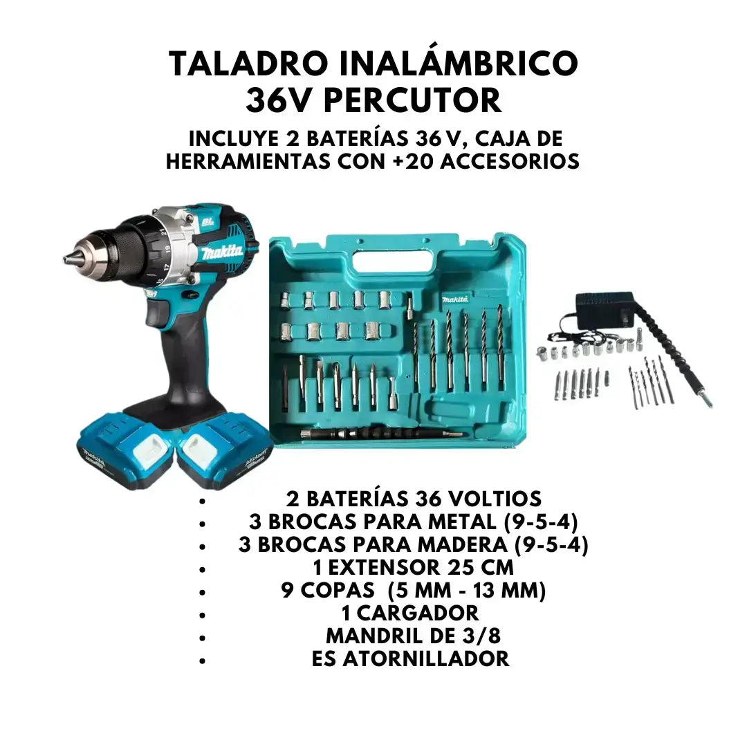 Domina cualquier espacio con el Taladro Inalambrico de 36Voltios percutor