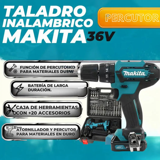 Taladro Makita 36V : CAJA NEGRA Percutor, Atornillador, Reversible, Precisión y Resultados Profesionales al Instante.
