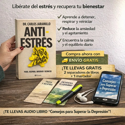 📘 Libro Anti-Estrés + Audiolibro de Regalo 🎧 + 2 Separadores 📑 + 1 Resaltador 🖍