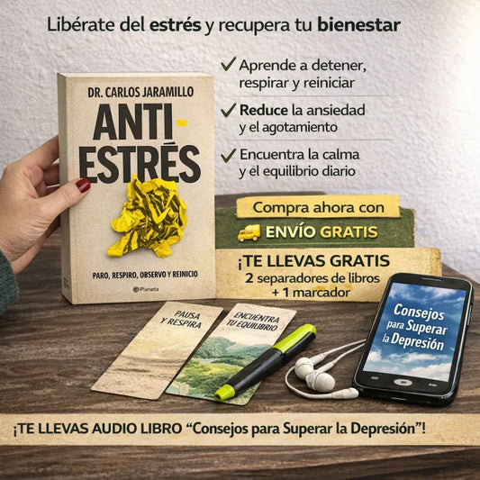📘 Libro Anti-Estrés + Audiolibro de Regalo 🎧 + 2 Separadores 📑 + 1 Resaltador 🖍