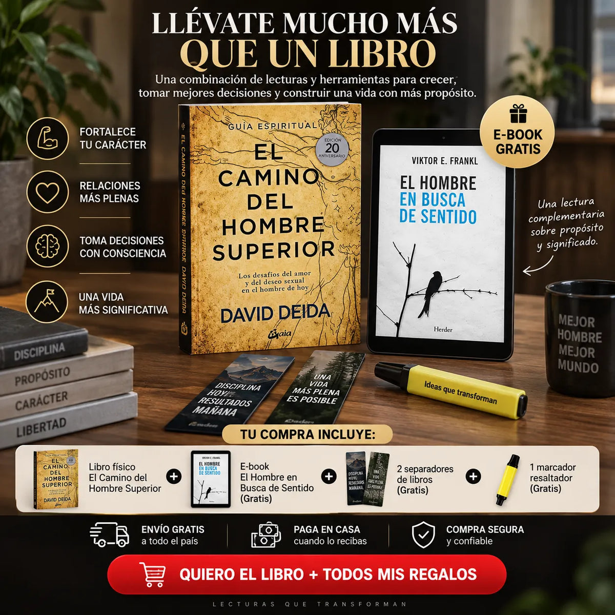 🔥 EL CAMINO DEL HOMBRE SUPERIOR 📖 + E-BOOK GRATIS 🎁 + 2 SEPARADORES 🔖 + 1 RESALTADOR