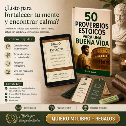 🧠 Entrena tu mente con 50 Proverbios Estoicos para una Buena Vida + 🎁 E-book GRATIS + 2 Separadores + 1 Resaltador