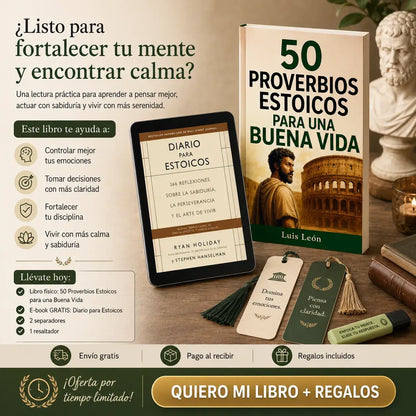 🧠 Entrena tu mente con 50 Proverbios Estoicos para una Buena Vida + 🎁 E-book GRATIS + 2 Separadores + 1 Resaltador