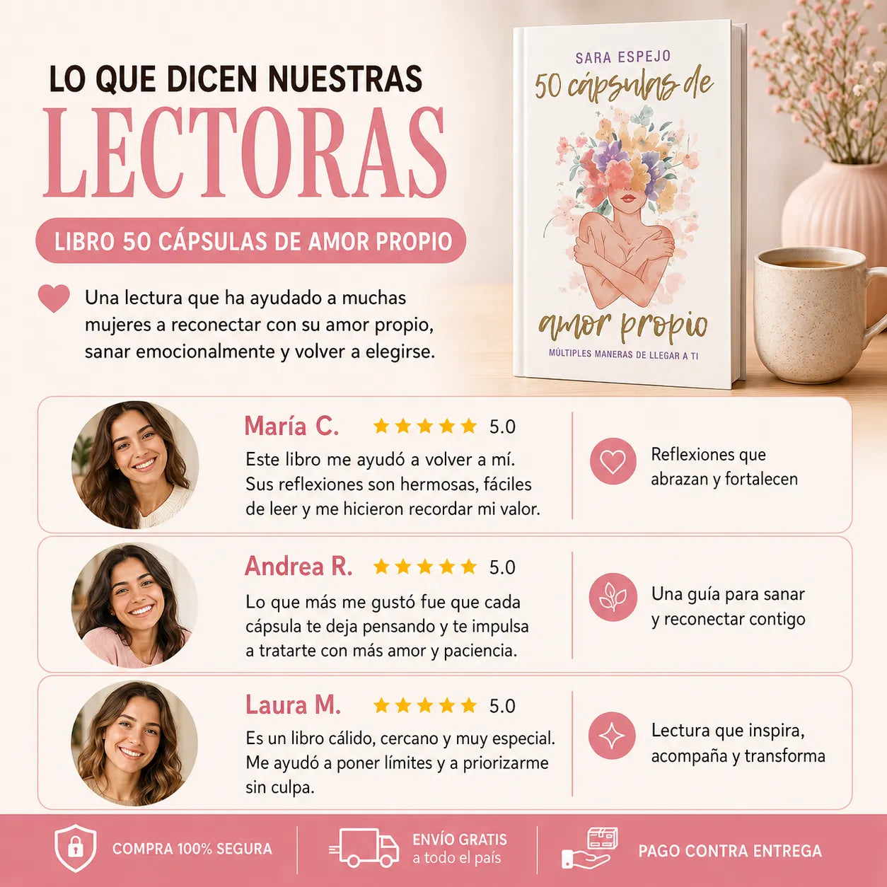🌸 50 Cápsulas de Amor Propio: vuelve a ti y fortalece tu autoestima + E-book GRATIS “Una Mujer Sabia” + 2 separadores + 1 resaltador 🎁📖
