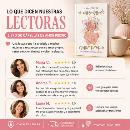 🌸 50 Cápsulas de Amor Propio: vuelve a ti y fortalece tu autoestima + E-book GRATIS “Una Mujer Sabia” + 2 separadores + 1 resaltador 🎁📖