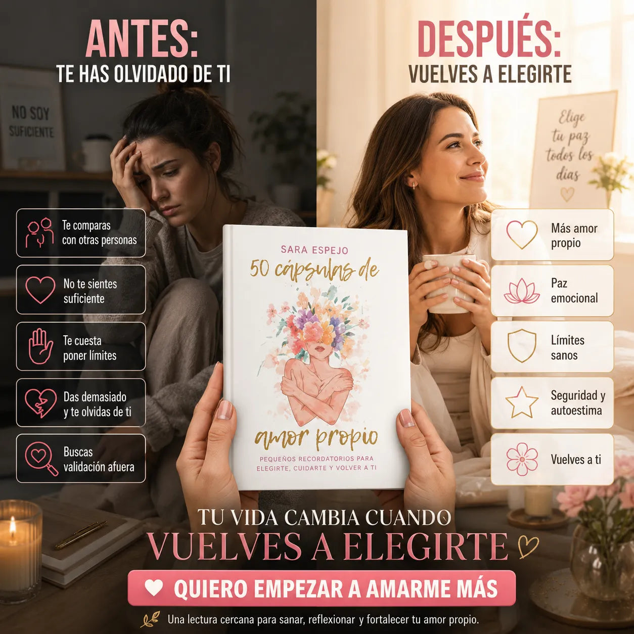 🌸 50 Cápsulas de Amor Propio: vuelve a ti y fortalece tu autoestima + E-book GRATIS “Una Mujer Sabia” + 2 separadores + 1 resaltador 🎁📖