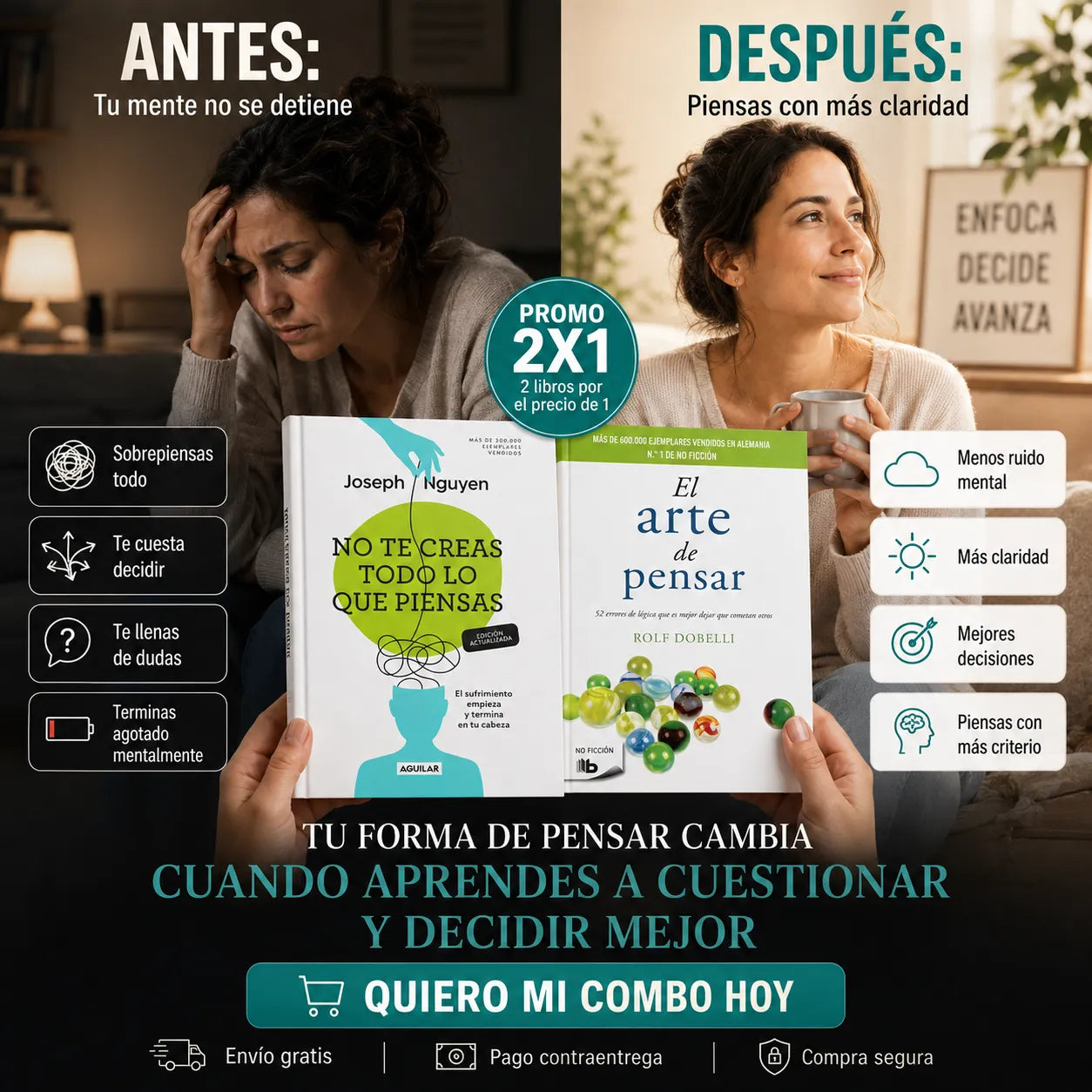 📚🔥 PACK PIENSA DIFERENTE 2X1 — 2 libros 🔖 2 separadores + 🖍️ 1 resaltador + 🚚 Envío gratis