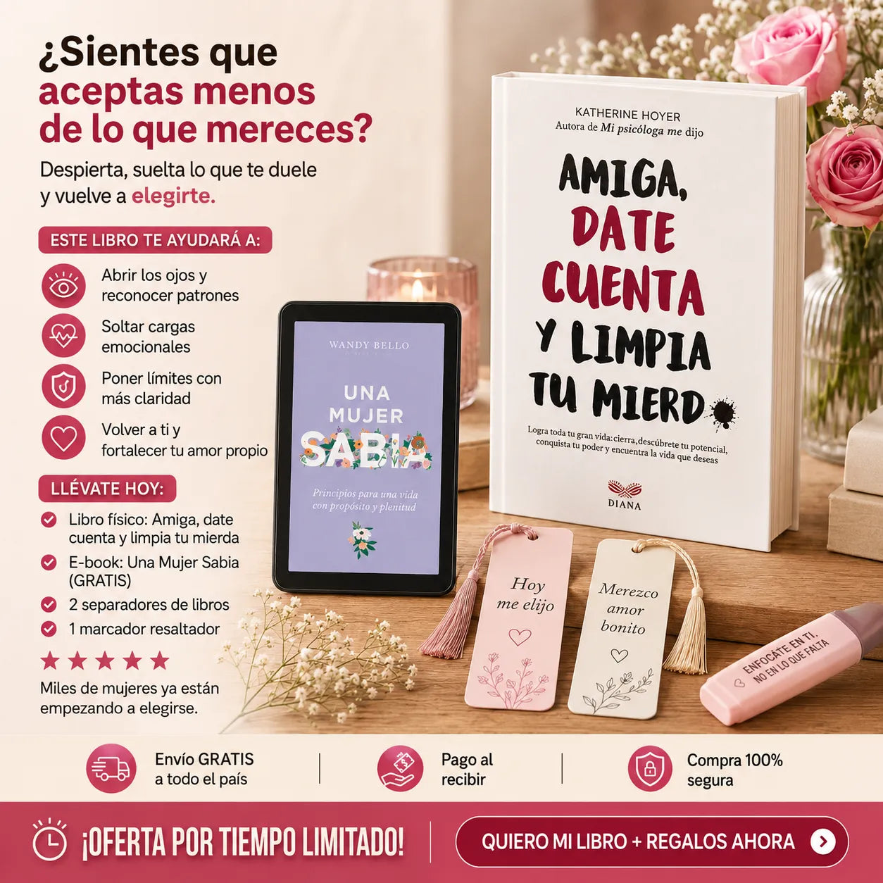 📖✨ Amiga, Date Cuenta y Limpia Tu Mierda + E-book Una Mujer Sabia GRATIS + 2 Separadores + 1 Resaltador de Regalo 💖🔖