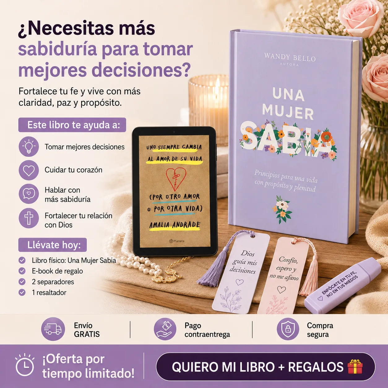✨ Una Mujer Sabia: fortalece tu fe y vive con propósito + E-book de regalo + 2 separadores + 1 resaltador 🎁📖
