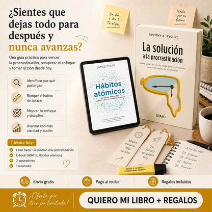 La Solución a la Procrastinación 📘⏰ + E-book GRATIS + 2 Separadores + 1 Resaltador ✨