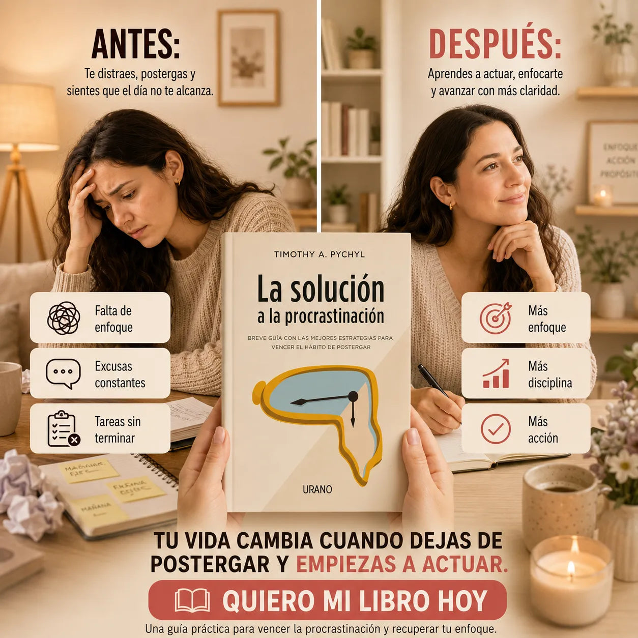 La Solución a la Procrastinación 📘⏰ + E-book GRATIS + 2 Separadores + 1 Resaltador ✨