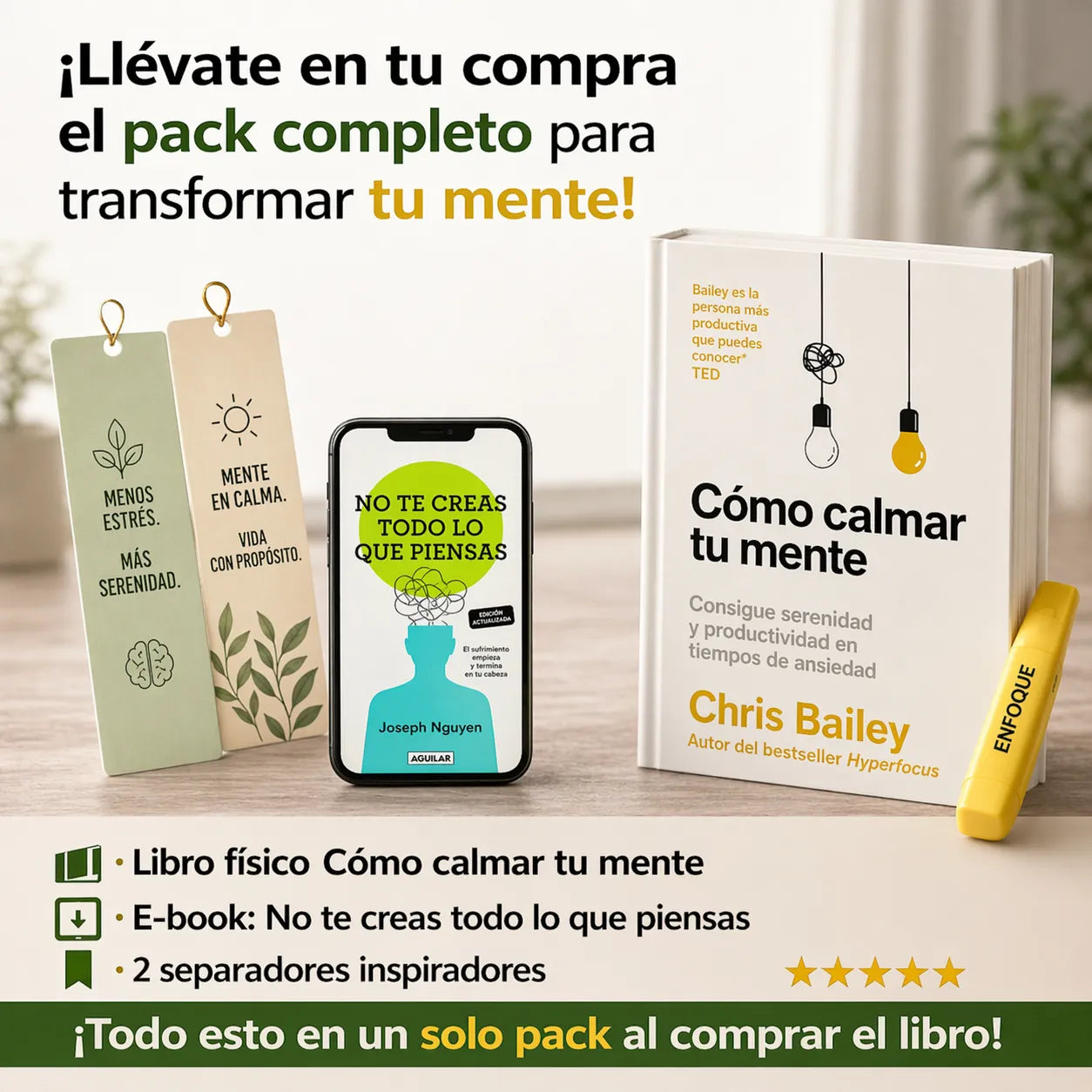 🧠 Cómo calmar tu mente + e-book gratis + 2 separadores + 1 resaltador 🎁