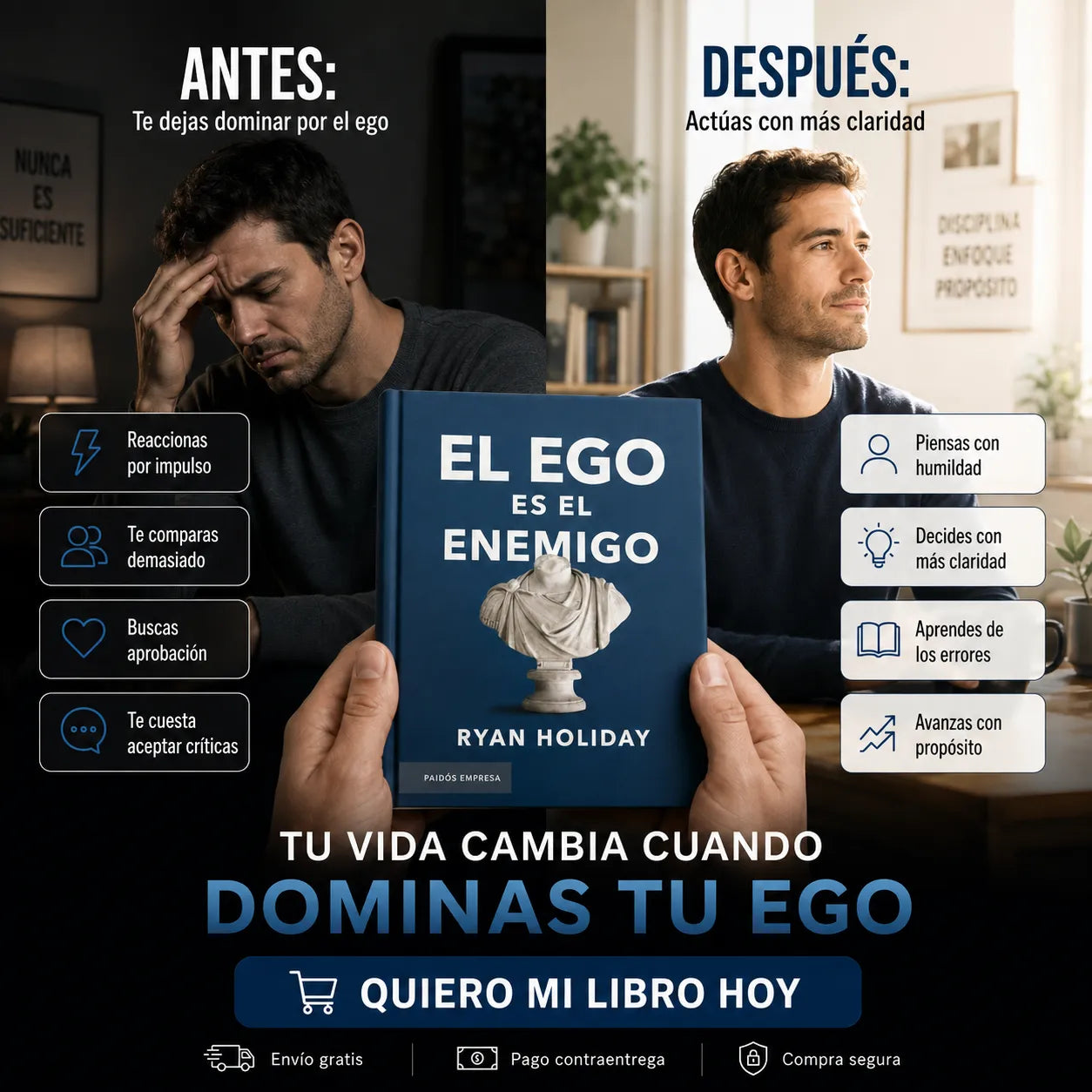 📘🔥 EL EGO ES EL ENEMIGO + 🎁 E-BOOK GRATIS + 2 SEPARADORES + 1 RESALTADOR