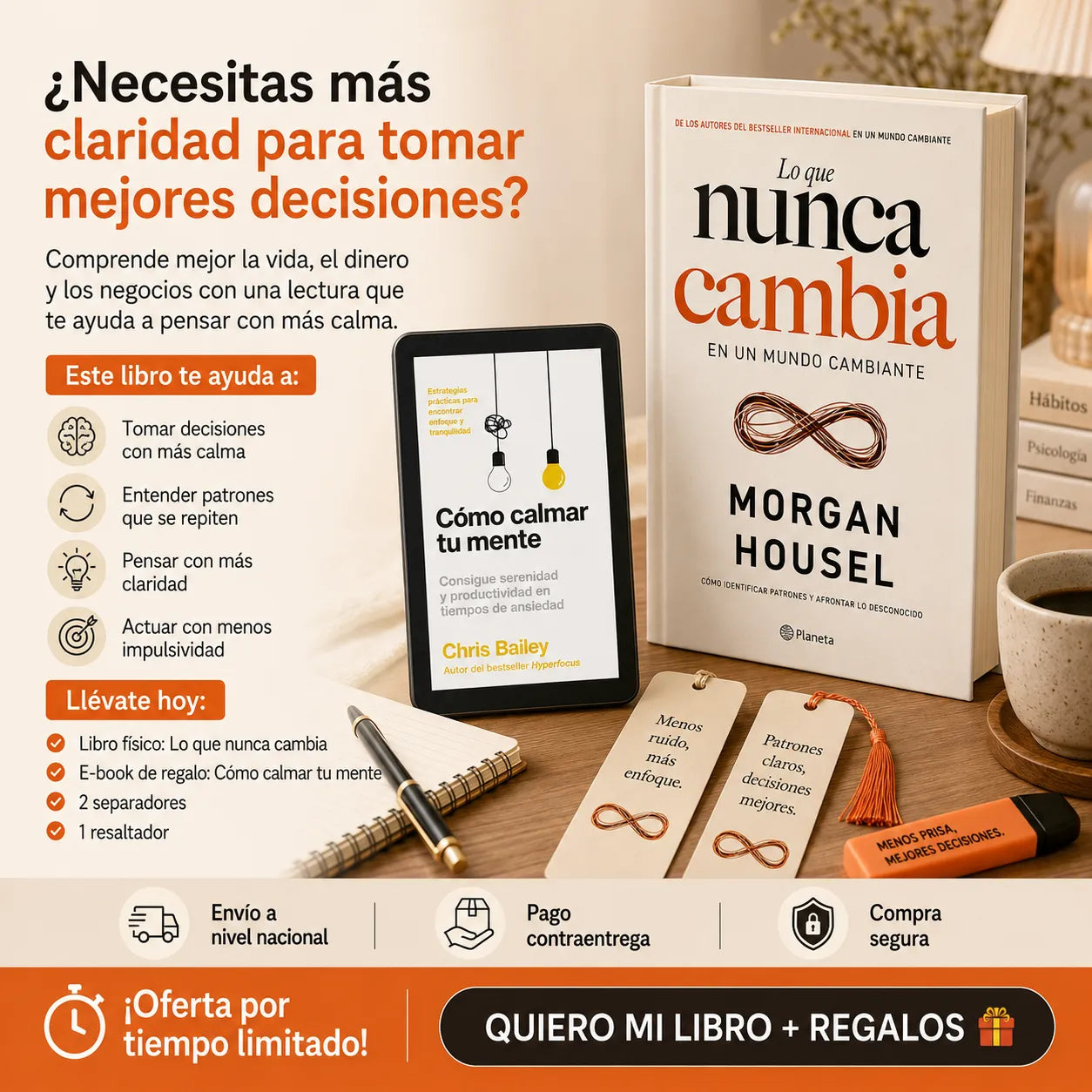 📘 Libro Lo que nunca cambia + E-book GRATIS 🎁 | 2 Separadores + 1 Resaltador para pensar mejor