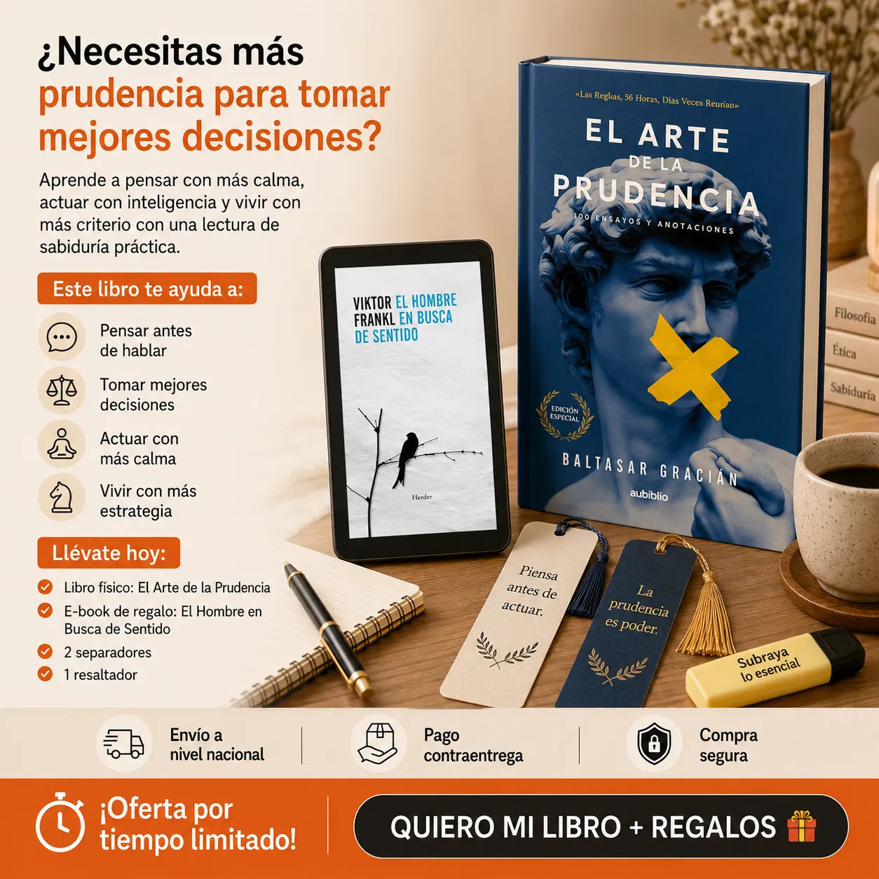 📘 El Arte de la Prudencia + E-book GRATIS + 2 Separadores + Resaltador 🎁