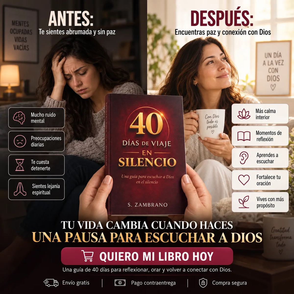 📕 40 Días de Viaje en Silencio 🙏 + E-Book 365 Días con Dios  🎁 + 2 Separadores 📖 + 1 Resaltador 🖍️