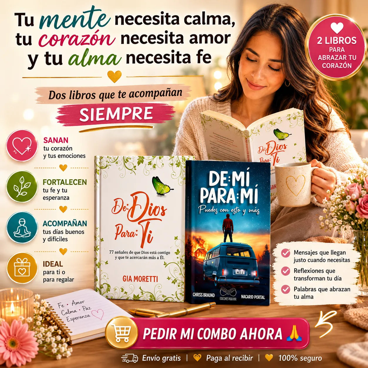 Combo Nuevo Comienzo 🌷📖 De mí para mí + De Dios para ti + 2 separadores + resaltador de regalo 📚