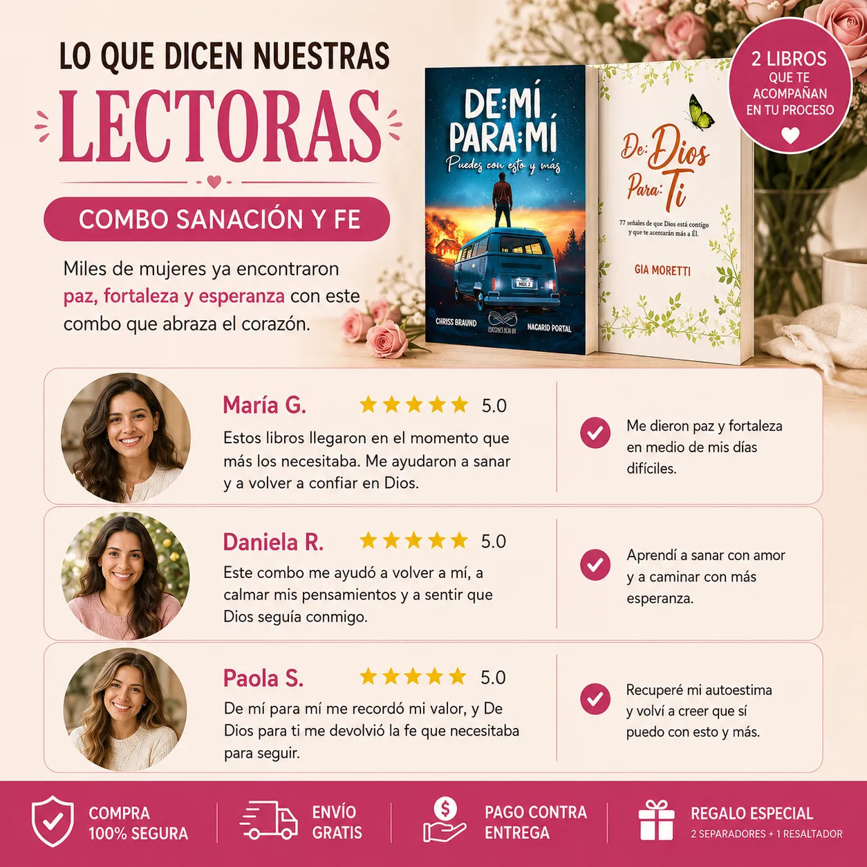 Combo Nuevo Comienzo 🌷📖 De mí para mí + De Dios para ti + 2 separadores + resaltador de regalo 📚