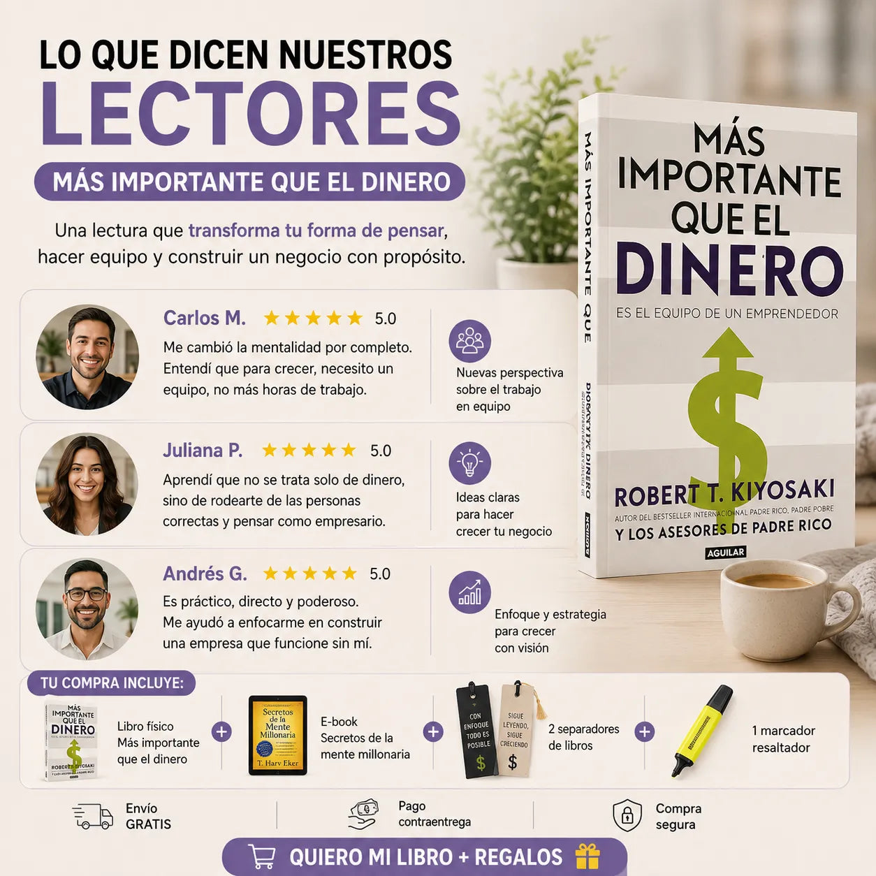 📖 Más Importante que el Dinero 💰 + E-book GRATIS 🎁 + 2 Separadores 🔖 + 1 Resaltador 🖍️