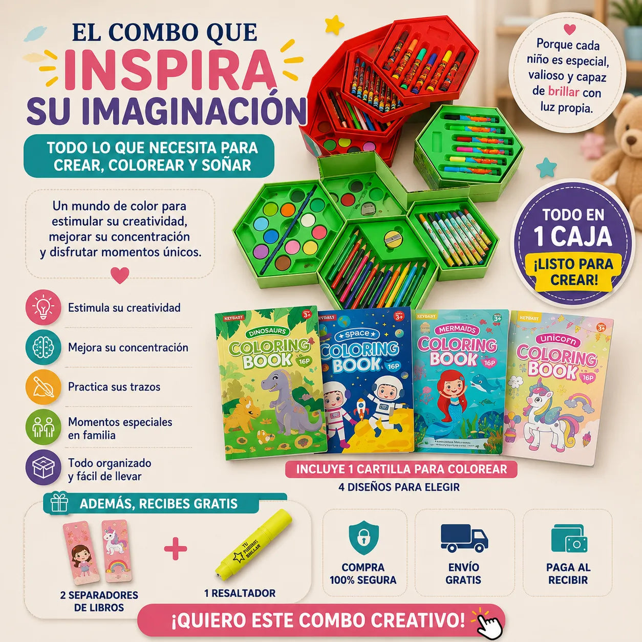 Combo Pequeños Artistas HexaColor Kids™ 🎨 Crtilla + Colores + ENVIO GRATIS 🎁