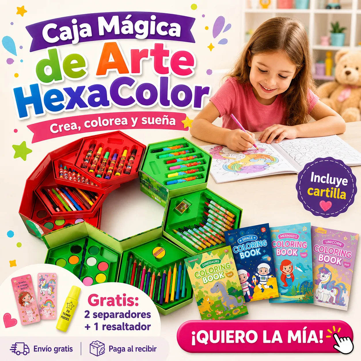 Combo Pequeños Artistas HexaColor Kids™ 🎨 Crtilla + Colores + ENVIO GRATIS 🎁
