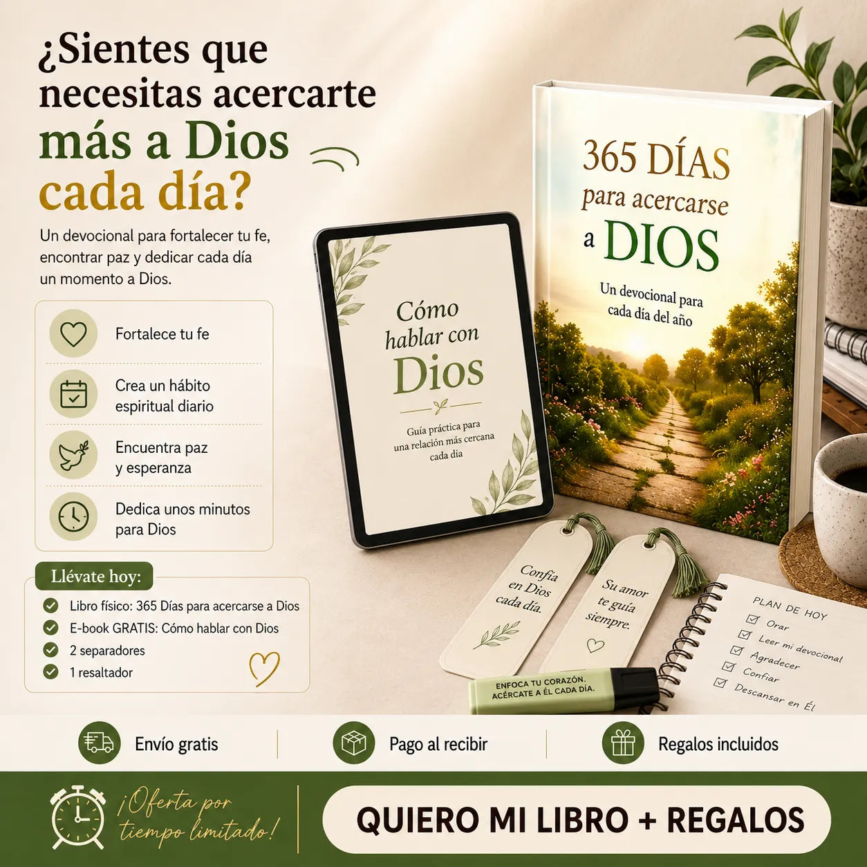 365 Días para Acercarse a Dios 🙏📖 + E-book “Cómo Hablar con Dios” GRATIS 🎁 + 2 Separadores 🔖 + 1 Resaltador ✨
