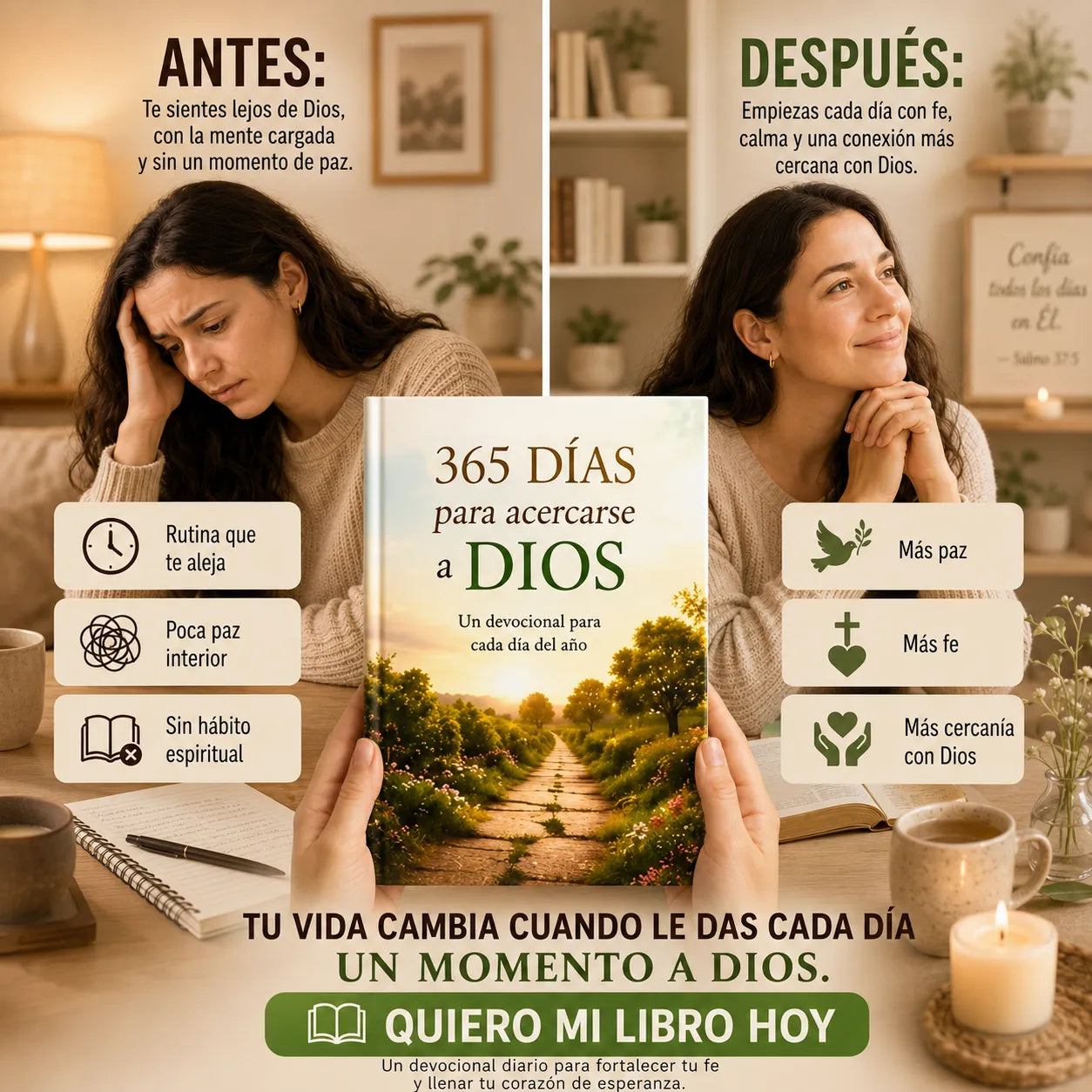 365 Días para Acercarse a Dios 🙏📖 + E-book “Cómo Hablar con Dios” GRATIS 🎁 + 2 Separadores 🔖 + 1 Resaltador ✨