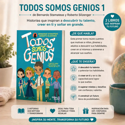 ¡Inspira a tus hijos con el Combo "Todos Somos Genios 1 y 2" + 2 Separadores + 1 Marcador Resaltador + Envío Gratis! 📚🎁