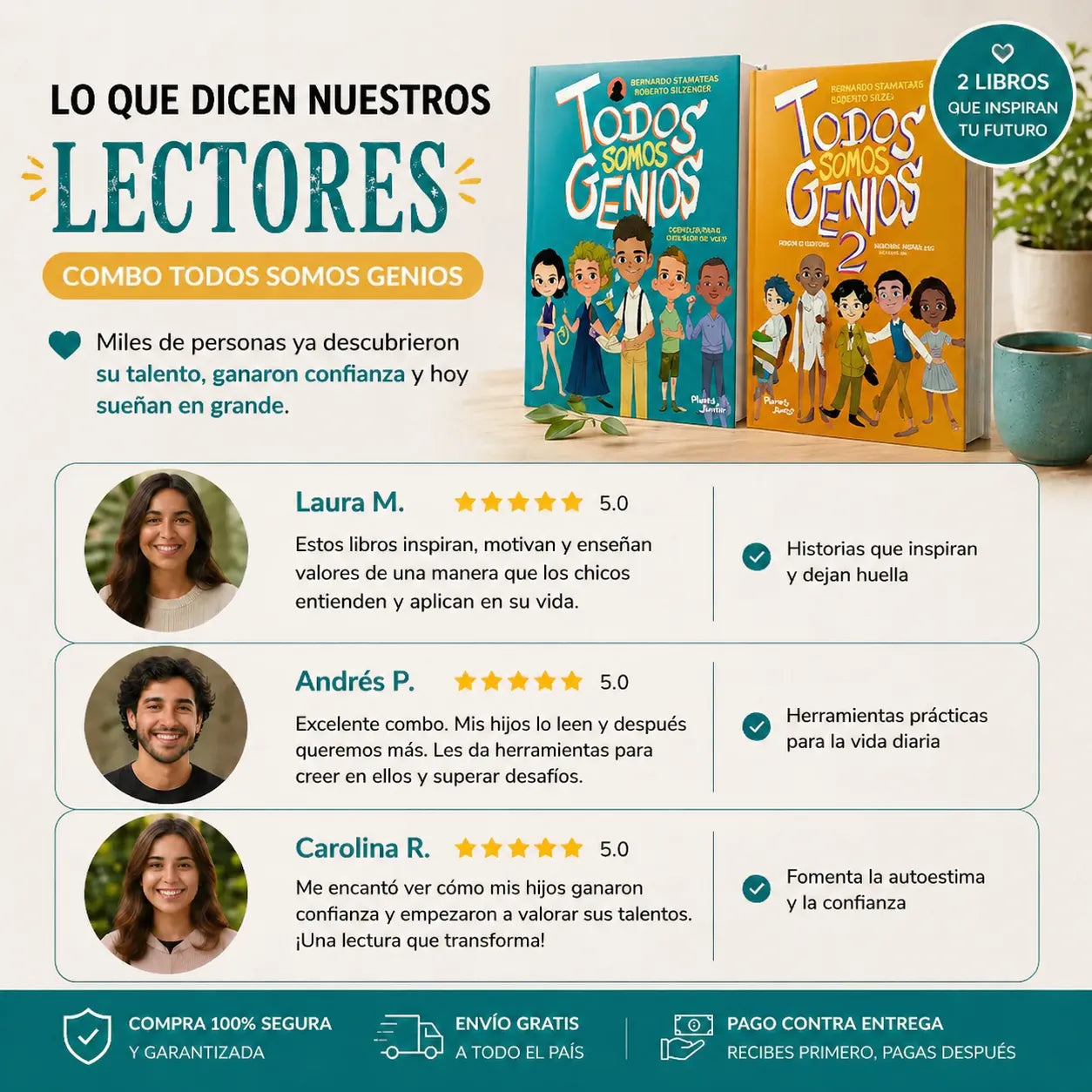 ¡Inspira a tus hijos con el Combo "Todos Somos Genios 1 y 2" + 2 Separadores + 1 Marcador Resaltador + Envío Gratis! 📚🎁