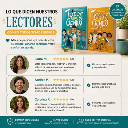 ¡Inspira a tus hijos con el Combo "Todos Somos Genios 1 y 2" + 2 Separadores + 1 Marcador Resaltador + Envío Gratis! 📚🎁