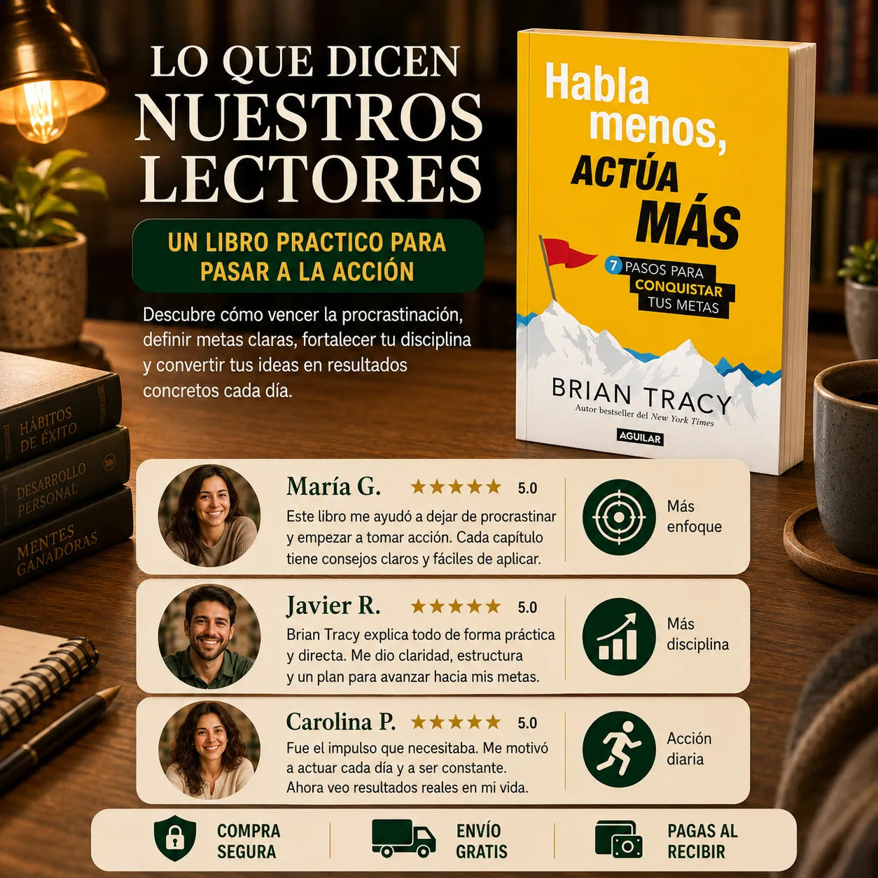 🚀 Habla Menos, Actúa Más: El Combo para Conquistar tus Metas 🎯  Incluye el libro físico + e-book  📲 + 2 separadores 🔖 + 1 resaltador