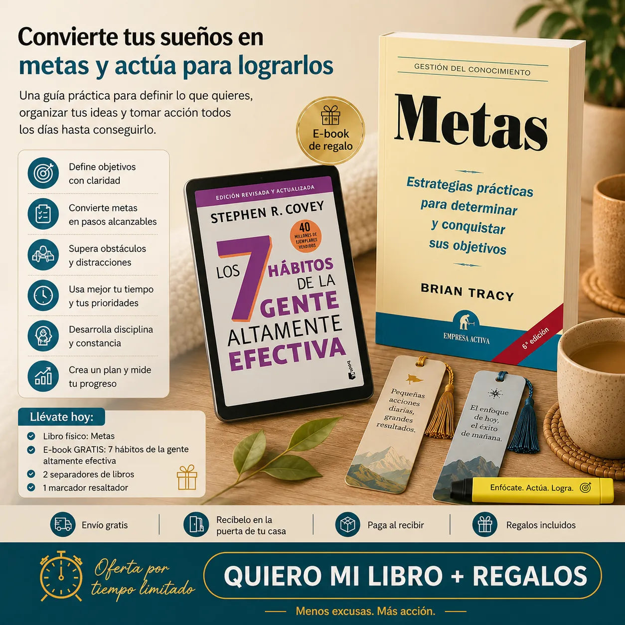 🎯 Convierte tus sueños en resultados con “Metas” de Brian Tracy 📘 + E-booK 📲 + 2 Separadores 🔖 + 1 Resaltador GRATIS 🖍️🎁