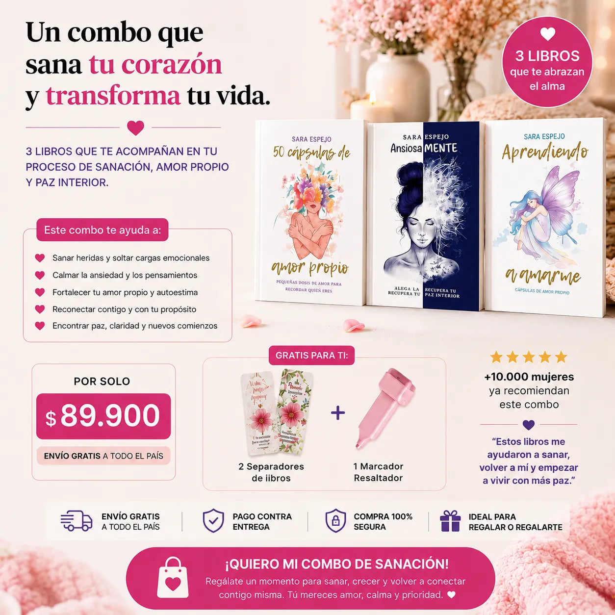 💗 Combo Amor Propio: 3 Libros para Sanar y Volver a Ti  🚚 Envío gratis + 🎁 2 separadores de regalo + 🖍️ 1 marcador resaltador