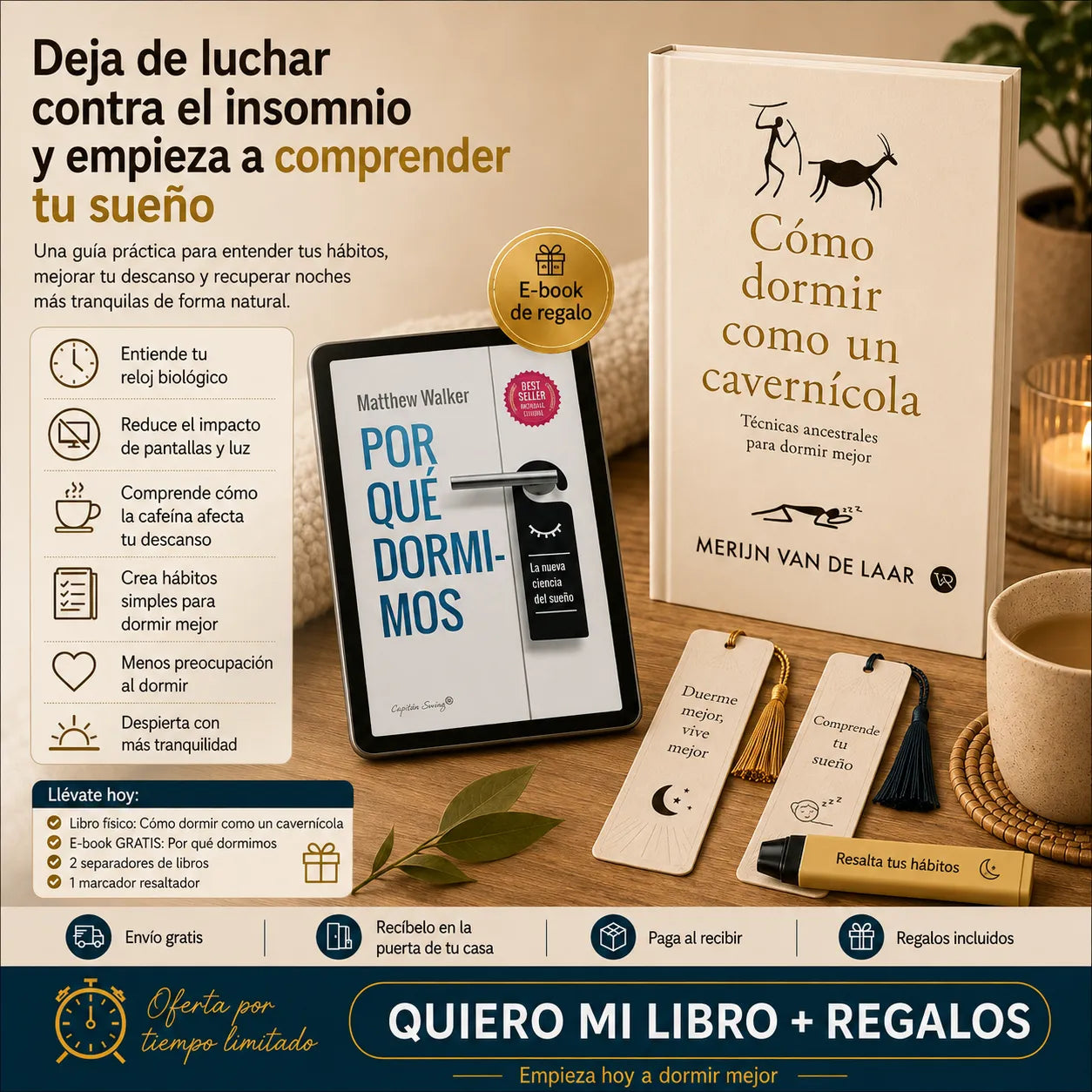 Cómo dormir como un cavernícola + E-book GRATIS + 2 separadores + 1 resaltador 🎁🚚