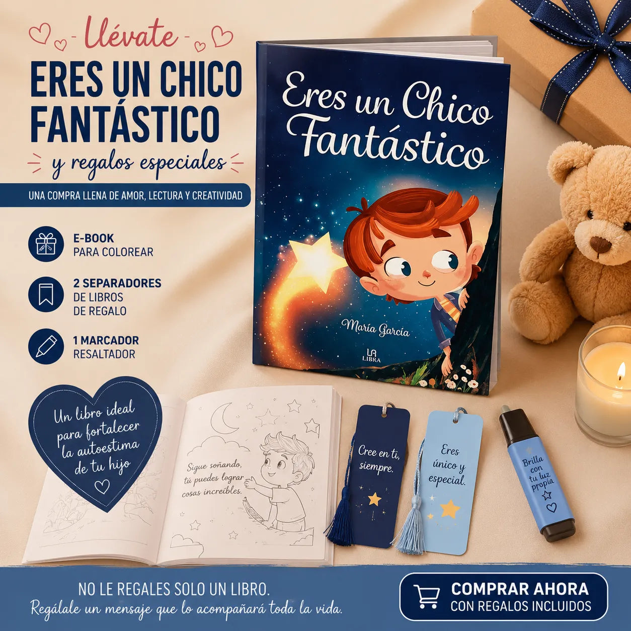Eres un Chico Fantástico: Kit de Confianza para tu Hijo 💙📚 Incluye libro físico + e-book para colorear + 2 separadores + 1 resaltador 🎁