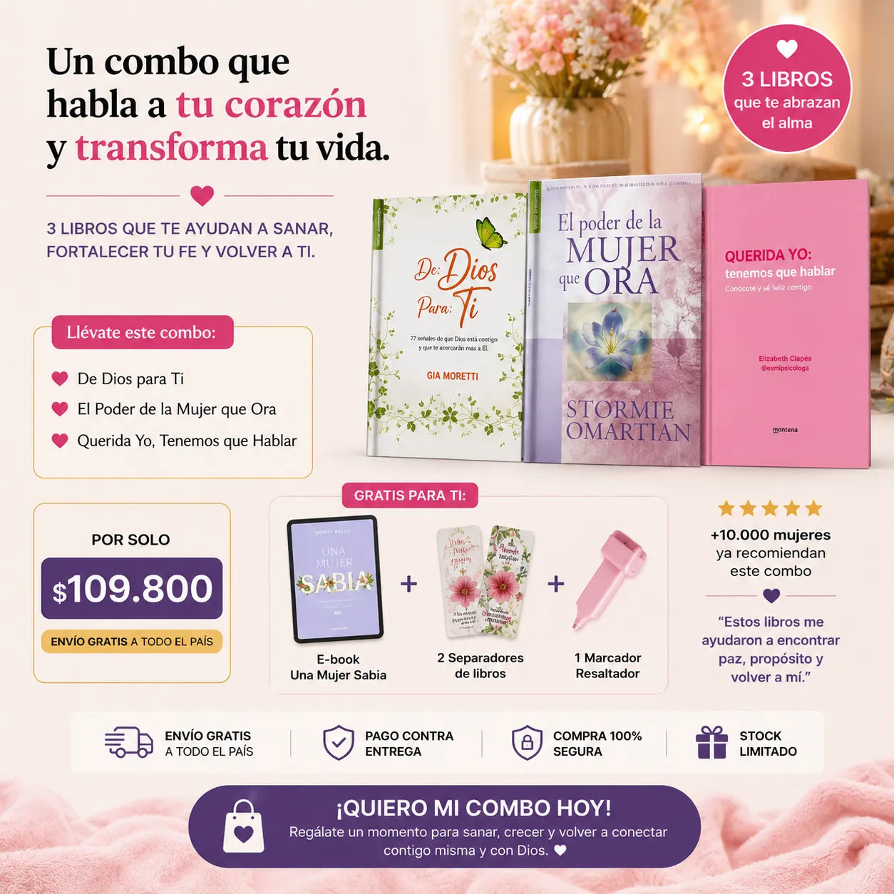 💖 3 Libros Que Abrazan Tu Alma — De Dios Para Ti + El Poder de la Mujer que Ora + Querida Yo
