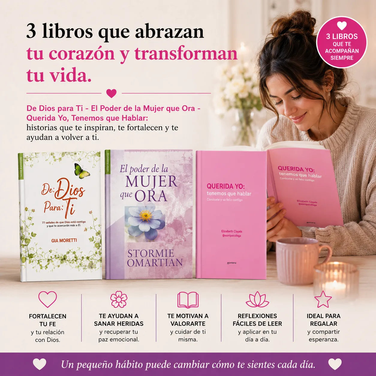 💖 3 Libros Que Abrazan Tu Alma — De Dios Para Ti + El Poder de la Mujer que Ora + Querida Yo