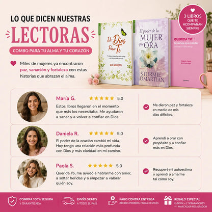 💖 3 Libros Que Abrazan Tu Alma — De Dios Para Ti + El Poder de la Mujer que Ora + Querida Yo
