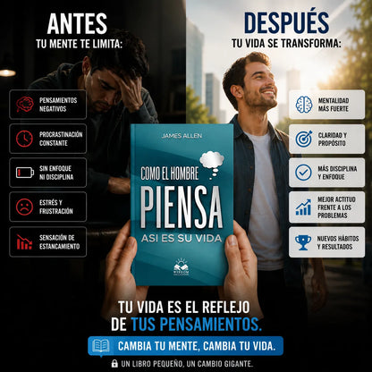 Compra “Como el Hombre Piensa, Así es su Vida” y recibe un e-book GRATIS 📱 + 2 separadores de libros 📚 + 1 marcador resaltador ✍️