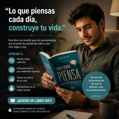 Compra “Como el Hombre Piensa, Así es su Vida” y recibe un e-book GRATIS 📱 + 2 separadores de libros 📚 + 1 marcador resaltador ✍️